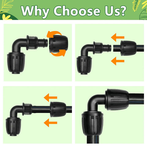 Half Inch Drip Irrigation Elbow Fittings 13 Pack Barbed Elbow Connectors For One Half Inch Drip Tubing Anti Drop Lock Nut Easy Install