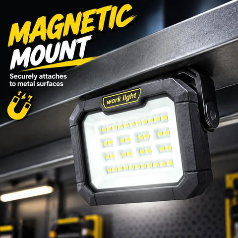 Rechargeable Camping Solar Light, Solar Work Light with magnetic mount for secure attachment to metal surfaces.