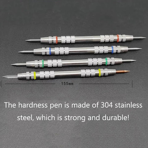 Pro Grade Hardness Test Kit With Four Stainless Steel Pens Dual End Nibs 2 3 4 5 6 7 8 9 Scale In Storage Box For Mineral Glass Tile And Concrete Coatings Scratch Testing, 155mm, 304 stainless steel