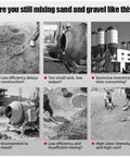 Tough As Nails Real Heavy Duty Mobile Concrete Mixer With Reliable Hydraulic Loading System shown compared to traditional mixing methods.