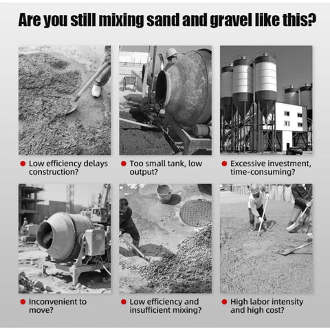 Tough As Nails Real Heavy Duty Mobile Concrete Mixer With Reliable Hydraulic Loading System shown compared to traditional mixing methods.