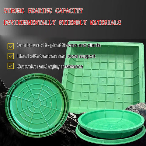 Durable Round Septic Lid With Frame For Lawn Drainage And Pull Hole Recessed Sewage Cover 39.4x39.4In front and inside view