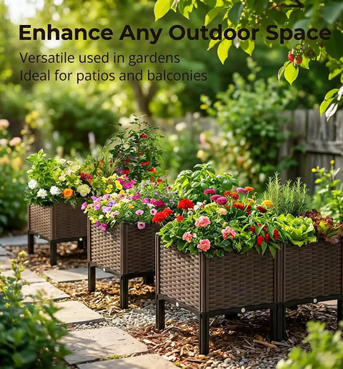 Brown 3 Piece Raised Garden Box Set For Indoor Or Outdoor Use, 47 By 15 Inch Planter With 11.8 Inch Deep Soil, Built In Drain Outlets
