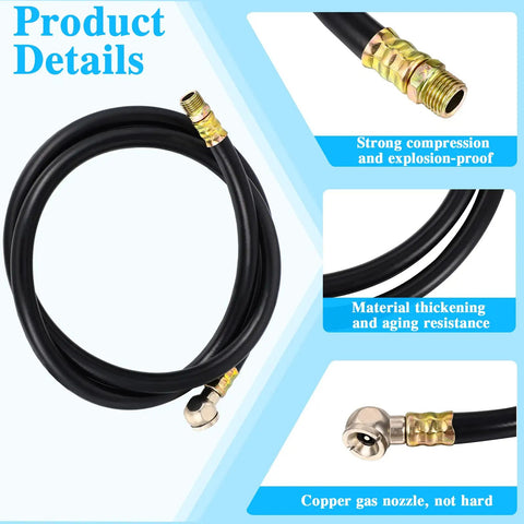 Hella Sturdy 2 Pack Air Tank Repair Kit Featuring Heavy Duty Rubber Hose Assembly and Precision Filler Chuck for Portable Carry Tanks, black hose detail.