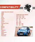 Compatibility chart for 20Pcs Universal Fender Push Type Retainer Clips Kit with Nissan and Infiniti vehicle list, includes car image.
