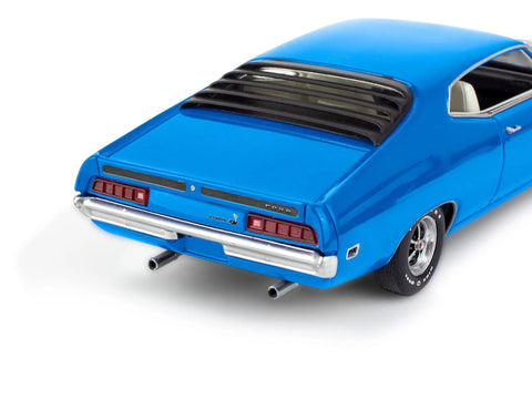 Rear view of 1970 Ford Torino Cobra Model Car Kit 1:25 Scale 128 Piece Skill Level 4 featuring optional rear window louvers.
