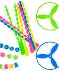 40 Piece Large Flying Disc Toy Set With Swirly Sticks, Rings, Plastic Propeller Spinners, Dragonfly Saucers And Launchers For Kids