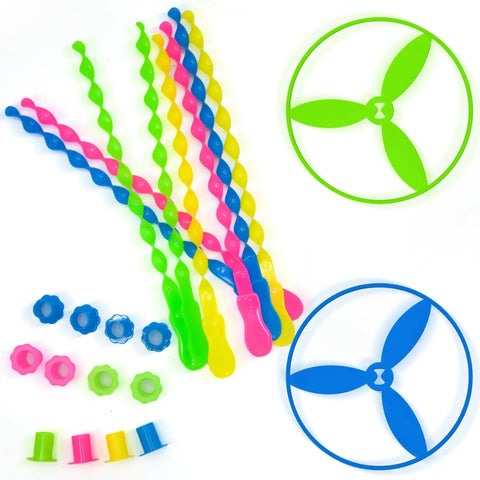 40 Piece Large Flying Disc Toy Set With Swirly Sticks, Rings, Plastic Propeller Spinners, Dragonfly Saucers And Launchers For Kids