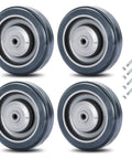 Four Pack 5 Inch Shopping Cart Replacement Wheels Kit With Axles Bolts Carbon Steel Bearings Polyurethane Silent Caster Wheels