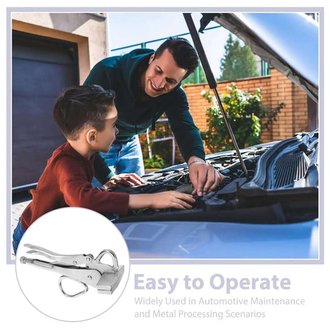 Father and son working on car engine with Auto Body Sheet Metal Locking Clamp Pulling Pliers Adjustable Welding Tool