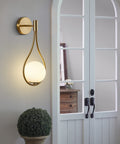 Mid Century Drop Design Wall Sconce In Brushed Brass, Two Pack, Wall Mounted Bedside Lamp Fixture, ambient glow in living room