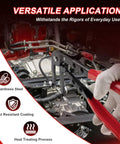 Red-handled 16-piece hose clamp pliers toolkit used to remove hose clamps in car engine bay