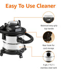 Heavy Duty Wet Dry Vacuum Cleaner For Home, Garage, Or Job Site Use, 4 Gallon Stainless Steel Tank, 3 HP Power, illustrated features