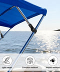 Bimini Top Hardware Kit For 7/8 Inch Tubing With 12 Pieces Eye End Caps Jaw Slides And Deck Hinges marine grade nylon installed on blue boat top