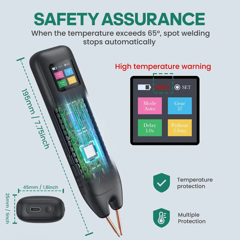 Cordless Battery Spot Welder With LCD Screen And 99 Gear Adjustable One Handed Portable Welding Machine safety features