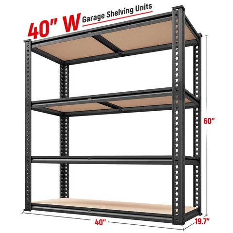 40 Inch Wide Heavy Duty Garage Shelving System With Rolled Edge Columns For Basement Pantry Storage And Workshop Organization Multipurpose Metal Shelves Sturdy Industrial Shelving Racks For Home And Office Use, 40 x 60 x 19.7 in