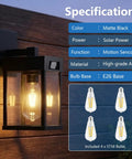 Kickass Solar Wall Lanterns With Hella Bright Motion Sensor And Three Flexible Lighting Modes For Outdoor Patio Runs Wirelessly Plus Storm Ready Build In A Quick Install Two Pack Set in matte black with illuminated bulb.