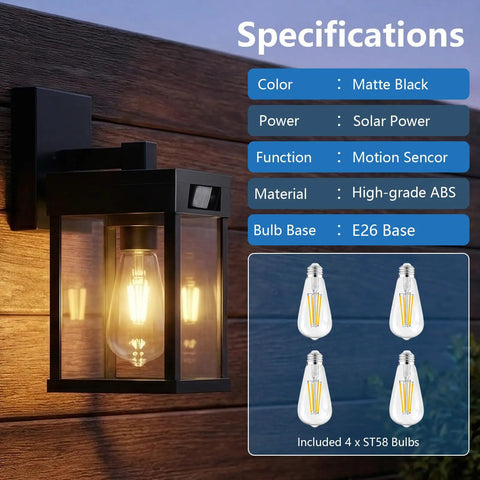 Kickass Solar Wall Lanterns With Hella Bright Motion Sensor And Three Flexible Lighting Modes For Outdoor Patio Runs Wirelessly Plus Storm Ready Build In A Quick Install Two Pack Set in matte black with illuminated bulb.