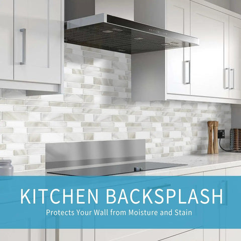 DIY Friendly Peel And Stick Kitchen Backsplash Tiles 12x12 Premium 3D Wall Tiles 10 Sheets in modern white kitchen