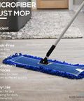 Grab These 24 Inch Microfiber Dust Mop Head Replacements In A Smooth Medium Build As A Heavy Duty 3 Pack That Sweeps The Grit Clean Fast So You Can Kick Back And Relax on smooth floor with blue mop head.