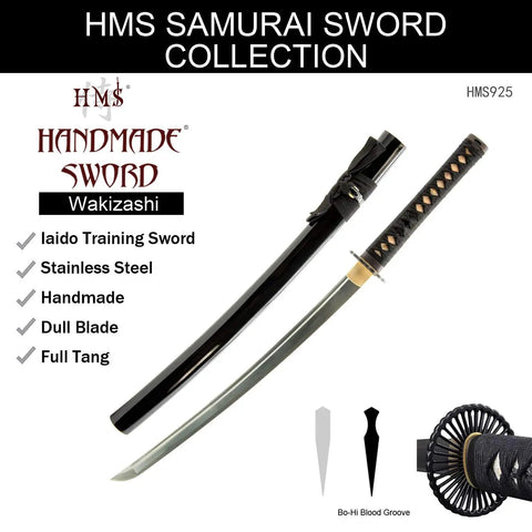 Unsharpened Stainless Steel Wakizashi Iaito For Iaido Practice 21 Inch Blade With Bo Hi Fuller Dope Safe Training Sword For Katas