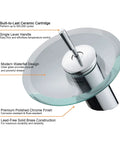Waterfall Bathroom Sink Faucet With Solid Brass Body And Glass Disk Design One Handle Single Hole Chrome Finish Sleek Modern Corner Vanity Faucet For Basin And Pedestal Sinks