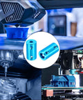 Blue aluminum rigid shaft coupling for 4–8 mm shafts, 25 mm long and 14 mm diameter, 5-pack with screws