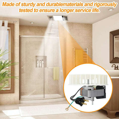 Bathroom Exhaust Fan Motor Replacement Kit With Blower Wheel For Models 665P 665RP 665RSP 605P 605RP 668P 668RP 9905 9965 VH668P Beastly Power Easy Install shown in a bathroom setup with shower.