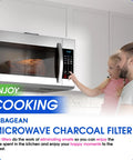 Family using microwave with Charcoal Microwave Filter Replacement 2-Pack for Over The Range Vent Fans, freshening kitchen air.