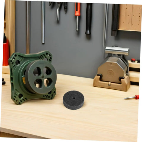 Six Pc Nylon Polishing Buffing Discs With 10Mm Hole For Metal Copper And Aluminum Steel Furniture Finishing Industrial Grade Abrasive Action That Gets The Job Done Real Good Fast displayed with a grinder tool.