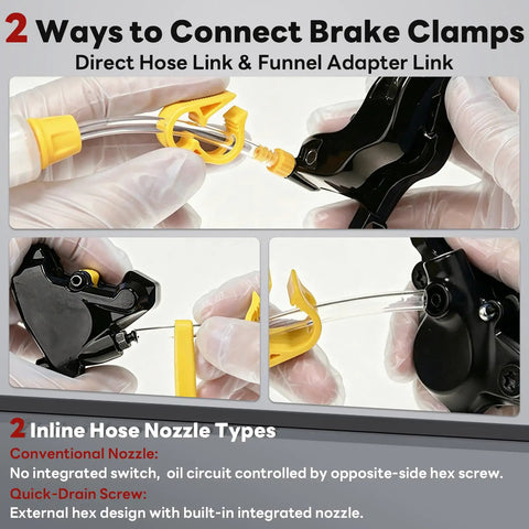 Close-up of All In One Hydraulic Brake Bleed Kit for Mountain Bikes and E Bikes showing nozzle connection detail