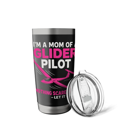 Proud Mom Of A Glider Pilot Insulated Stainless Steel Tumbler with lid, black design for aviation families, BPA-free, dual-wall