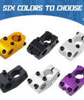 Six color variations of Rugged Aluminum BMX Bike Stem 95mm Rise for 22.2mm Bars and 1 1/8 Inch Fork Matte Black Ride Ready Finish