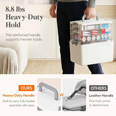 Hella Spacious Four Tier Medicine Cabinet Organizer Stands Extra Tall For Knockout Bottle Storage And Keeps Pills Neatly Organized In Any Bathroom Setup With Multi Level Shelving, showcasing heavy-duty handle.