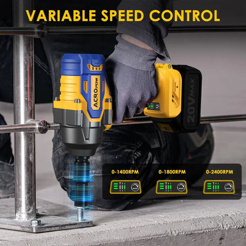 Heavy Duty Cordless Impact Wrench Compatible With Dewalt 20V Max Batteries shown with variable speed control feature.