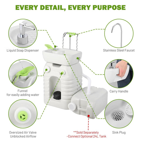 Detailed view of No Sweat 12 Gallon Heavy Duty Portable Hand Washing Station with soap dispenser and stainless steel faucet.