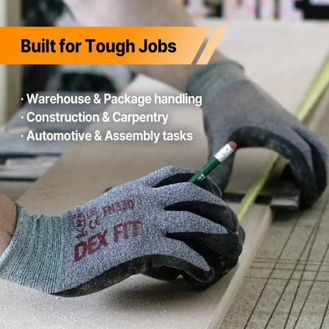 Nitrile Work Gloves FN330 3D Comfort Stretchy Fit Firm Grip Thin Lightweight Touch Screen Compatible Durable Grey Small
