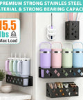 Magnetic Fridge Bottle Organizer And Cup Holder Kit For 30-40 Oz Tumblers with four pastel tumblers and accessory storage.