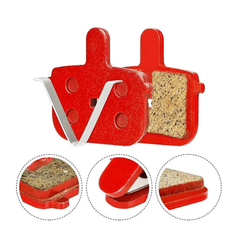 Rectangular Hollow Semi Metal Disc Brake Pads Set for MTB Bikes and Electric Scooters, 2 Pair, red with semi-metallic compound