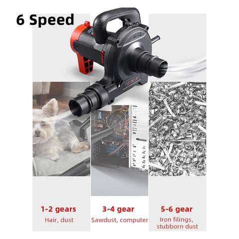 Heavy Hitter Industrial Dust Collector Blower With Six Speed Controls, showcasing 6 speed settings for various cleaning tasks.