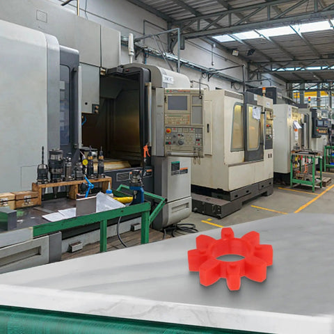Flexible Coupling Insert for Industrial Machinery Drives and GR Series Models GR14 to GR125, Durable Urethane Core for Heavy Duty Conveyors, Pumps, and Rotating Equipment, High Strength Power Transmission Solution shown on machine table