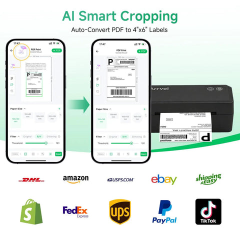 Bluetooth Thermal Label Printer With Stand Go-To Wireless 4x6 Shipping Label Printer For Small Biz shown printing from phone