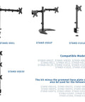 Heavy Duty Grommet Kit For Desk Monitor Mounts with steel stands including STAND-V001, STAND-V002F, and STAND-V101A.