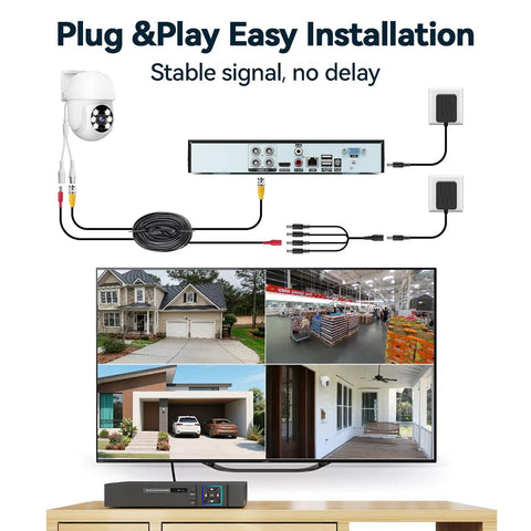 Outdoor Wired Security Camera System Kit with 4 Pan Tilt CCTV Cameras and 4 Channel 5MP Lite AHD TVI DVR 500GB HDD installation setup