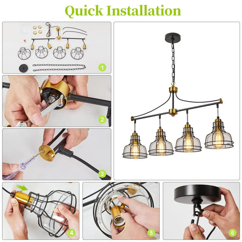 Industrial 3 Light Pendant Light For Kitchen Island With Clear Glass Shades Farmhouse Chandelier Cluster Pendant Fixture In Vintage Black Metal Frame For Dining Room and installation steps