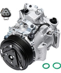 Heavy Duty AC Compressor With Clutch Built Tough For Toyota Camry Avalon Sienna Highlander And Lexus ES350 RX350 Fits 2010 To 2018 With 3.5 Liter V6 Engine Goes Smoke Cold Saves Your Bacon On Road Trips Replaces 98315 close-up view with wire connectors and O-rings
