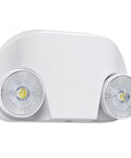 Heavy Duty Led Emergency Light With Remote Capability Adjustable Heads Backup Battery Exit Fixture White front view with dual lamps