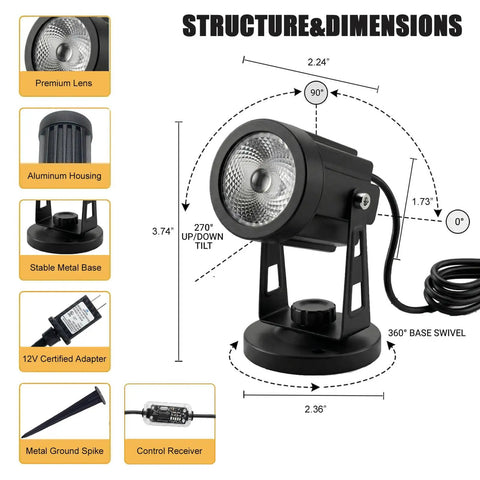 LED Spotlight For Plants And Indoor Outdoor Accent Lighting, Low Voltage 12V Warm White Up Down Spot Lights dimensions