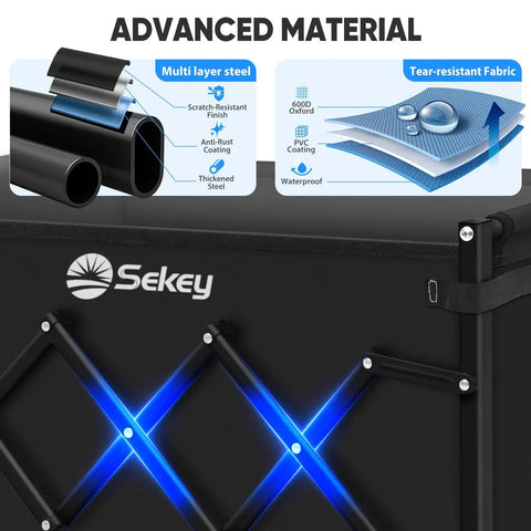 Close-up of heavy duty wagon cart with advanced tear-resistant fabric and multi-layer steel construction.