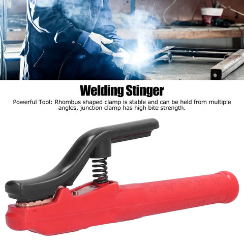 Heavy Hitter Welding Electrode Clamp, 1000A Copper Jaw Stinger with scald resistant grip and adjustable angle.